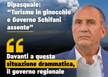 Nello Dipasquale su sfondo di nube di cenere vulcanica e un virgolettato del deputato