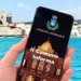 Comune di Pozzallo sullo sfondo il castello e il litorale cittadino.