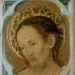 Dettaglio del volto di Cristo con corona di spine e aureola dorata, dal dipinto Cristo in pietà di Antonello da Messina.