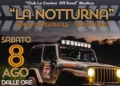 Jeep fuoristrada con fari accesi al tramonto, locandina della Notturna organizzata dal Club La Contea Off Road a Giarratana