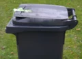 Contenitore per la raccolta del secco residuo su un prato