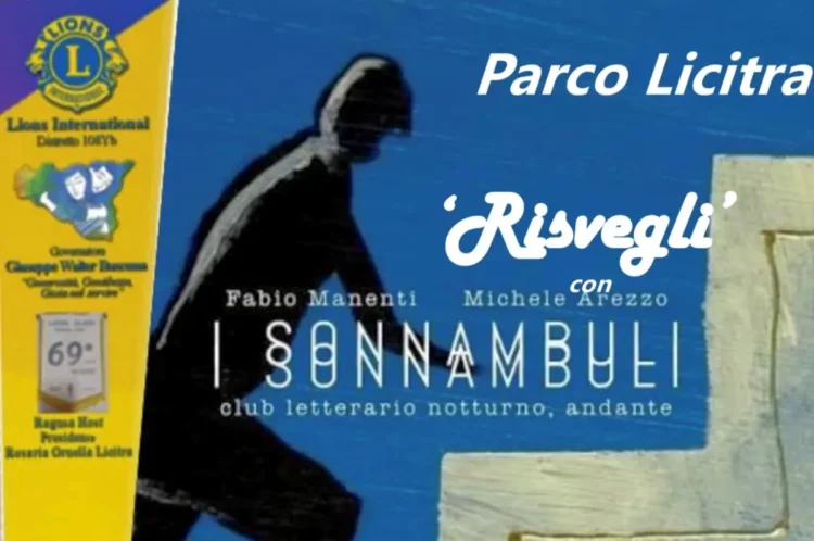 Locandina dello spettacolo «Risvegli» con «I Sonnambuli», Fabio Manenti e Michele Arezzo, al Parco Licitra di Ragusa.