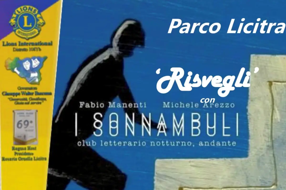Locandina dello spettacolo «Risvegli» con «I Sonnambuli», Fabio Manenti e Michele Arezzo, al Parco Licitra di Ragusa.