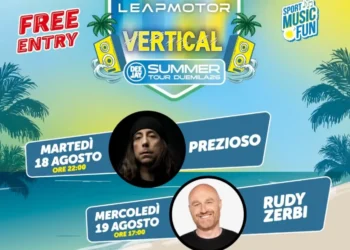 Locandina del Vertical Summer Tour 2026 con i volti di Prezioso e Rudy Zerbi e gli orari delle due serate.
