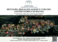 Locandina del convegno CONFRESTAURO su restauro del centro storico di Ragusa, veduta notturna di Ragusa Ibla