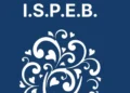 Logo dell'Ispeb con la scritta I.S.P.E.B. su sfondo blu e decorazione floreale bianca con cuori