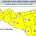 Mappa della Sicilia con le nove zone di allerta, dalla A alla I, tutte in giallo e simboli di temporali per il 23 settembre