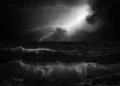 Fulmini attraversano il cielo notturno sopra un mare in tempesta, scena simbolo di un temporale di maltempo