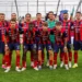 Squadra rossoblù del Modica schierata in campo prima di una gara di Serie D