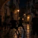 Rissa notturna tra ragazzi in un vicolo del centro storico, sotto un arco in pietra. Immagine generata con intelligenza artificiale.