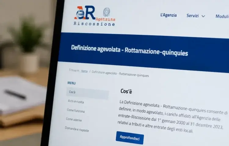 Schermo con la pagina web sulla rottamazione quinquies della Riscossione. Immagine generata con intelligenza artificiale