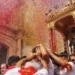 Il simulacro di San Giovanni Battista tra i fedeli, sommerso da coriandoli rossi e dorati davanti alla chiesa