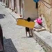 Fotogramma di una telecamera trappola: una persona abbandona un materasso e sacchi di rifiuti lungo una strada