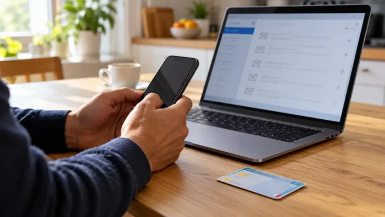 Smartphone e portatile con casella di posta per il domicilio digitale. Immagine generata con intelligenza artificiale.