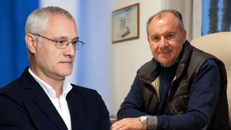 Due ritratti affiancati: un uomo con occhiali e giacca scura, un uomo con gilet seduto a una scrivania. Caso mezzi Adr Modica-Cassibile