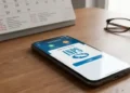 Smartphone con app Inps delle pensioni e un calendario su una scrivania. Immagine generata con intelligenza artificiale