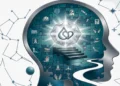 Testa a puzzle con icone sanitarie e cuore luminoso, allegoria dell’autismo. Immagine generata con intelligenza artificiale