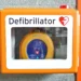Defibrillatore semiautomatico giallo in una teca arancione fissata a un muro di mattoni grigi, con il simbolo del cuore rosso