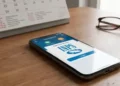 Smartphone con logo Inps su una scrivania, accanto a un calendario e agli occhiali. Immagine generata con intelligenza artificiale